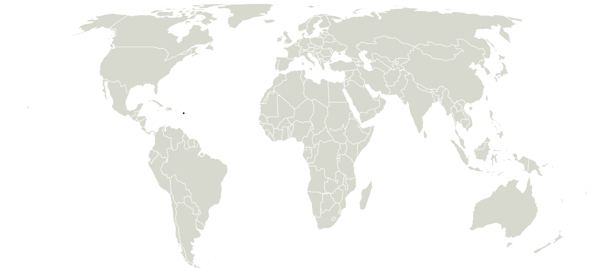 World map with Antigua and Barbuda highlighted