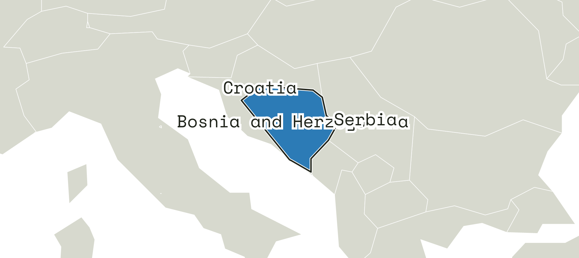 Close-up map of Bosnia and Herzegovina and the area around it