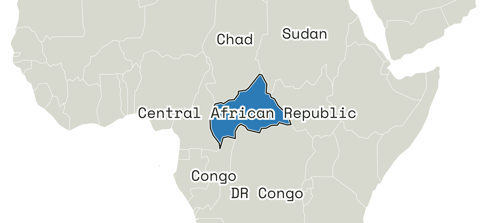Close-up map of the Central African Republic and the area around it