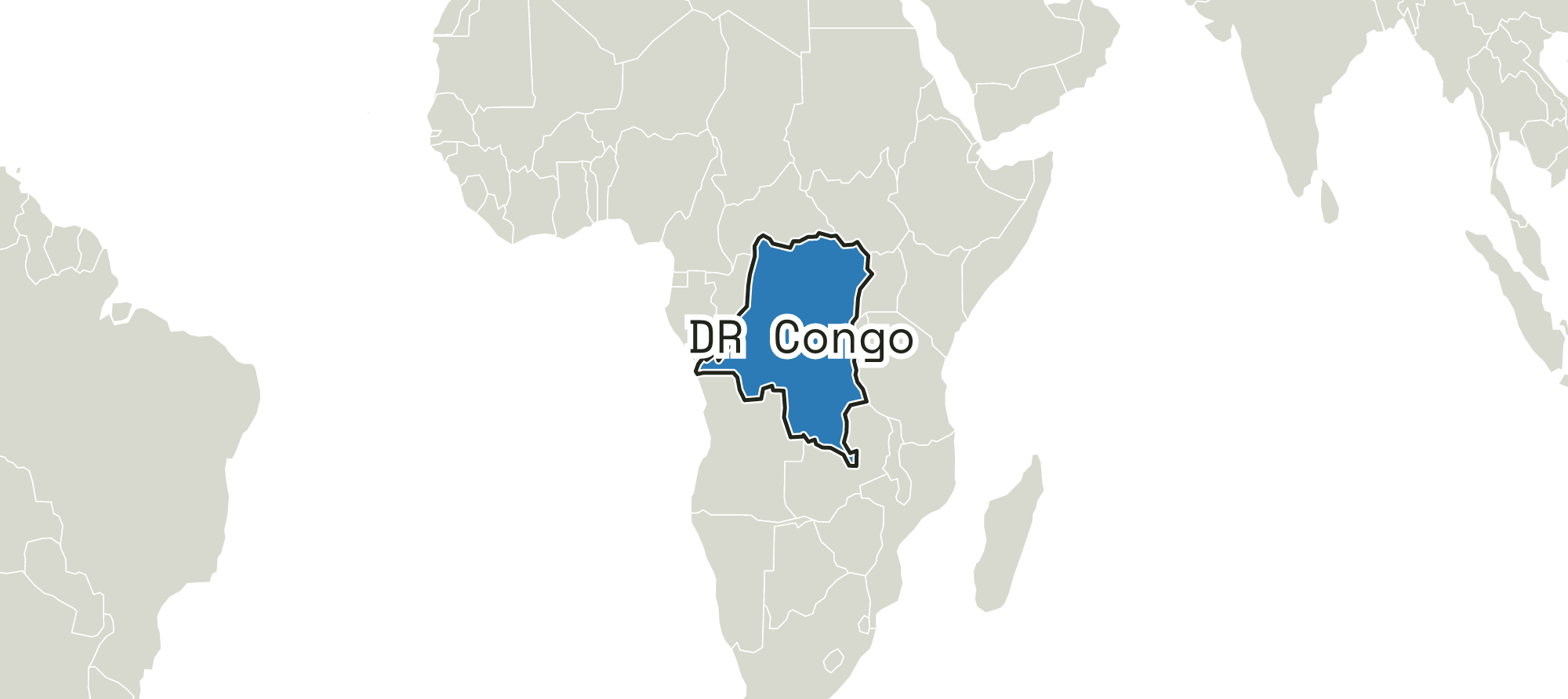 Close-up map of the DR Congo and the area around it