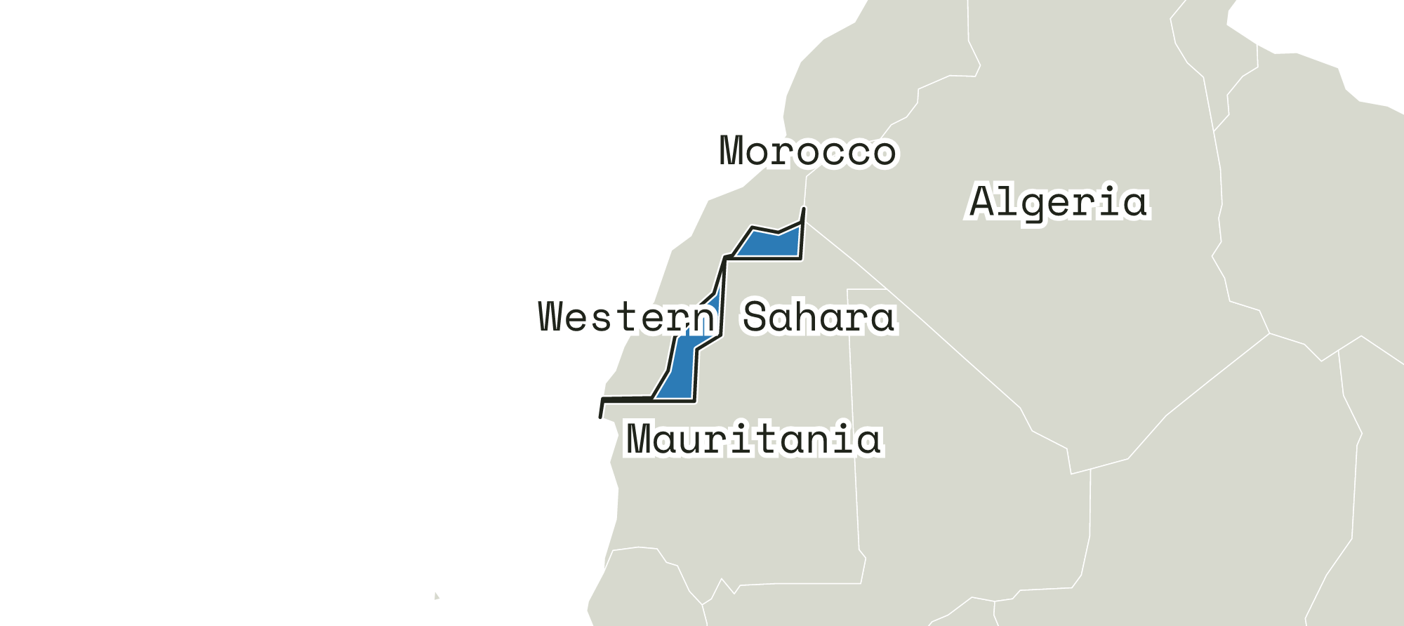 Close-up map of Western Sahara and the area around it
